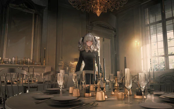room gothic chandelier twintails grey hair Anime Original anime room Gothic Anime HD Desktop Wallpaper | Background Image