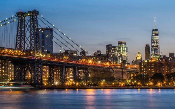 skyscraper city night New York building bridge man made williamsburg bridge HD Desktop Wallpaper | Background Image