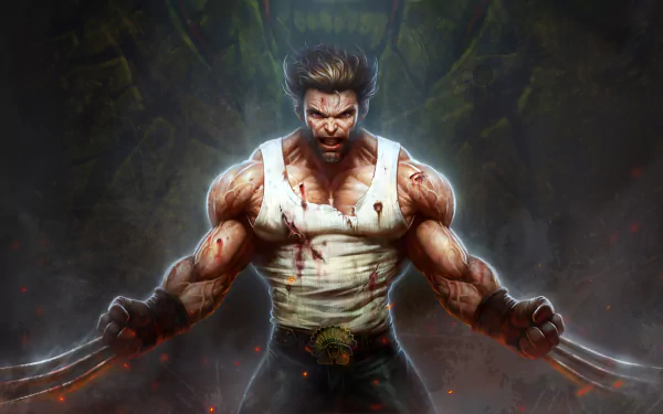 4K Ultra HD PC desktop wallpaper featuring Logan James Howlett, also known as Wolverine from X-Men, in a fierce and battle-worn pose with claws extended.