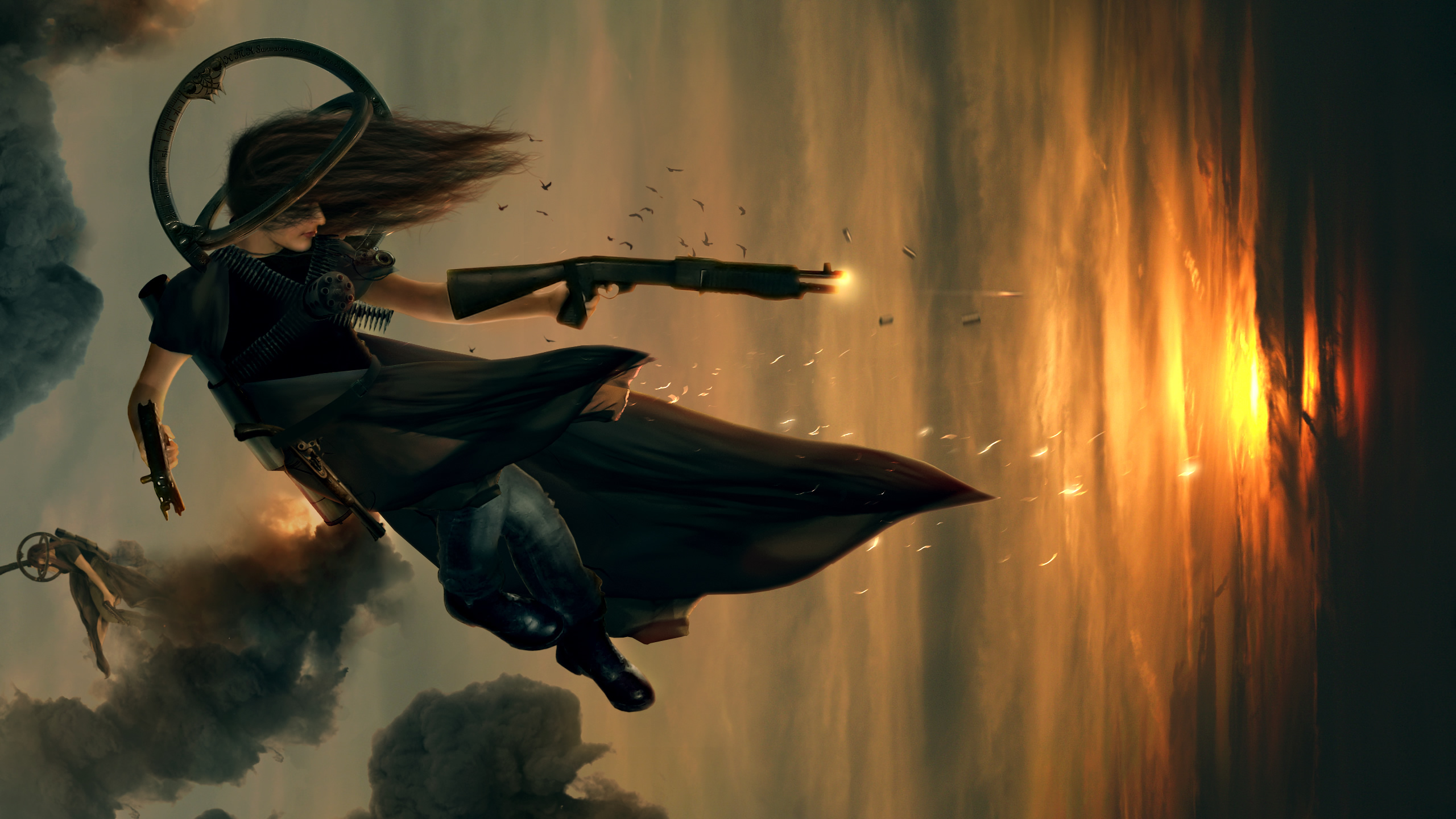 Sci-fi women warrior with a shotgun, created by Erik Schumacher - desktop wallpaper.