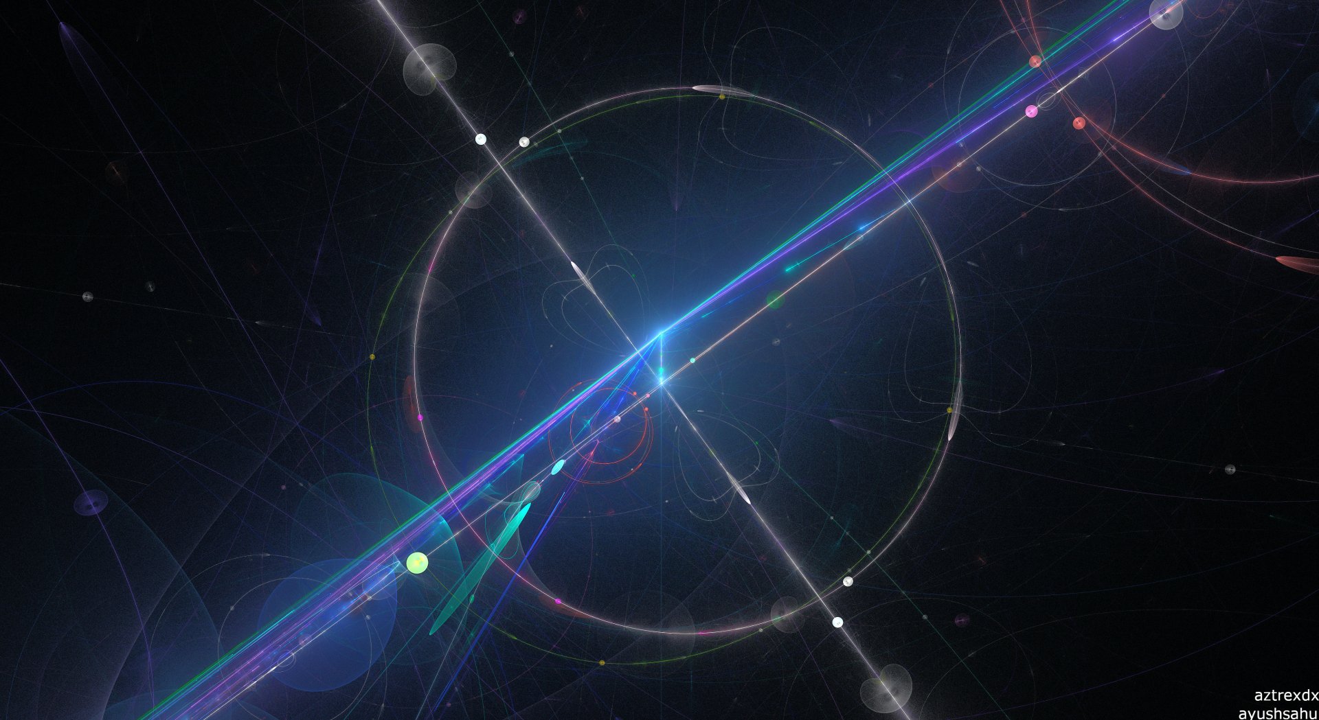 4K Ultra HD sci-fi space wallpaper depicting a futuristic cosmic scene with glowing beams, orbits, and celestial bodies against a dark starry background.