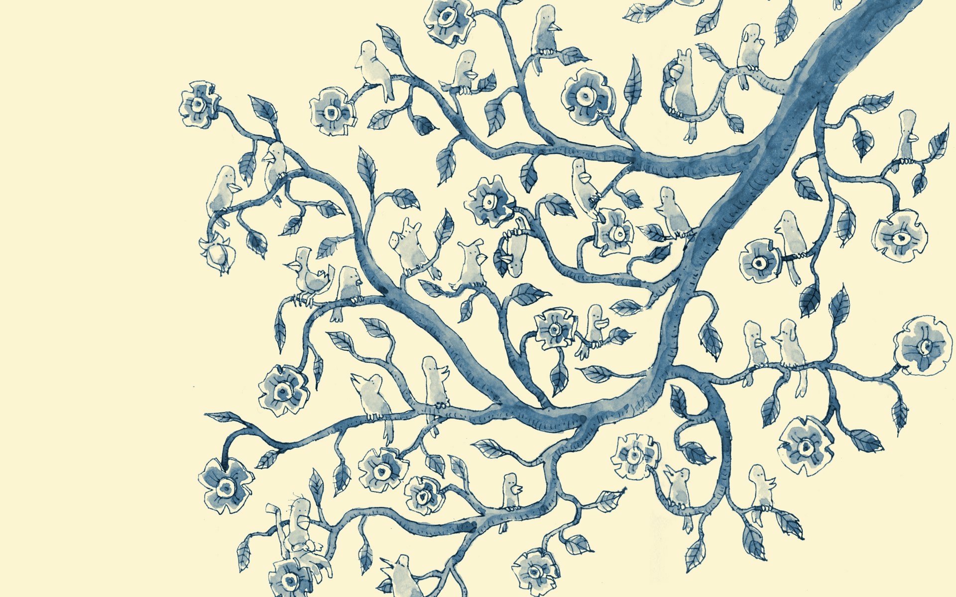 Download Flower Branch Animal Artistic  HD Wallpaper