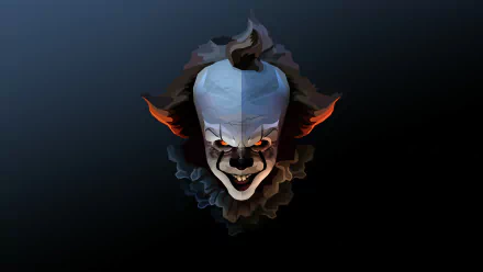 HD PC desktop wallpaper: Pennywise from the movie It (2017), a menacing clown head emerging from darkness with glowing eyes and ruffled collar.