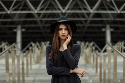 brunette depth of field hat woman model HD Desktop Wallpaper | Background Image