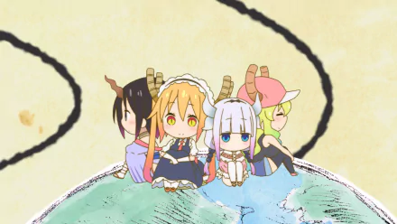 Quetzalcoatl (Miss Kobayashi's Dragon Maid) Elma (Miss Kobayashi's Dragon Maid) Tohru (Miss Kobayashi's Dragon Maid) Kanna Kamui Anime Miss Kobayashi's Dragon Maid HD Desktop Wallpaper | Background Image
