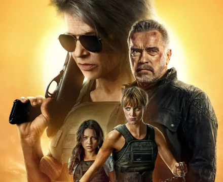 Arnold Schwarzenegger Sarah Connor Natalia Reyes Mackenzie Davis Linda Hamilton movie Terminator: Dark Fate HD Desktop Wallpaper | Background Image