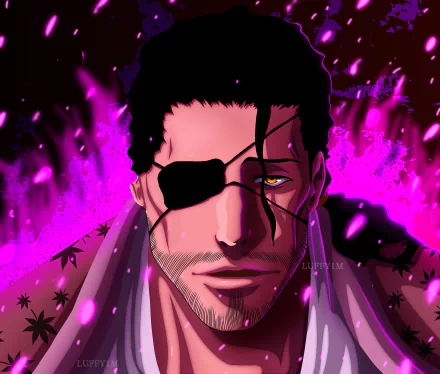 HD anime desktop wallpaper featuring Shunsui Kyōraku from Bleach with a vibrant purple aura and intense expression.