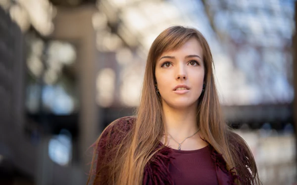 hazel eyes face brunette depth of field woman model HD Desktop Wallpaper | Background Image