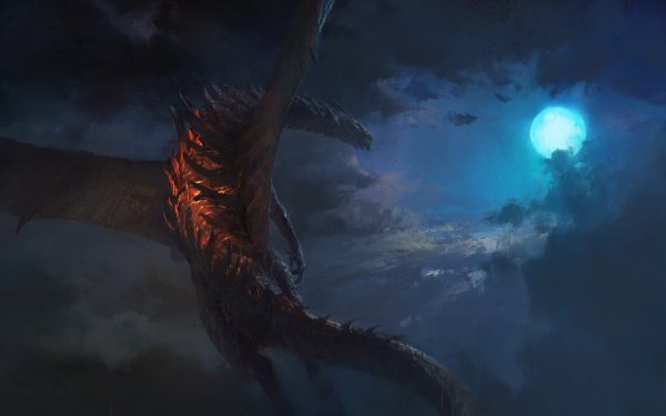 Fantasy Dragon Night Sky Moon HD Wallpaper | Background Image