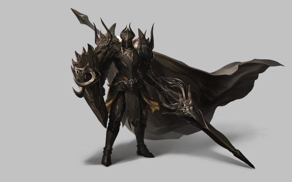 Fantasy Knight Armor Warrior Cloak Shield Spear HD Wallpaper | Background Image