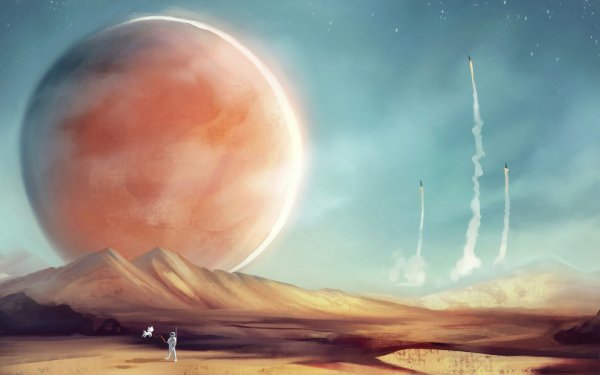 Sci Fi Astronaut Mars Planet Dog HD Wallpaper | Background Image