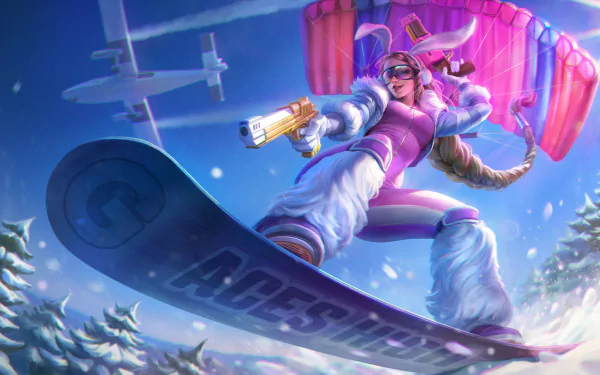 blonde woman warrior weapon gun parachuting snowboard video game Vainglory HD Desktop Wallpaper | Background Image