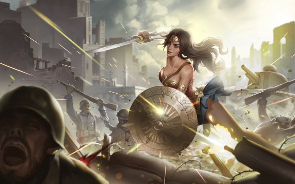 Comics Wonder Woman DC Comics Shield Woman Warrior Sword Brown Hair HD Wallpaper | Background Image