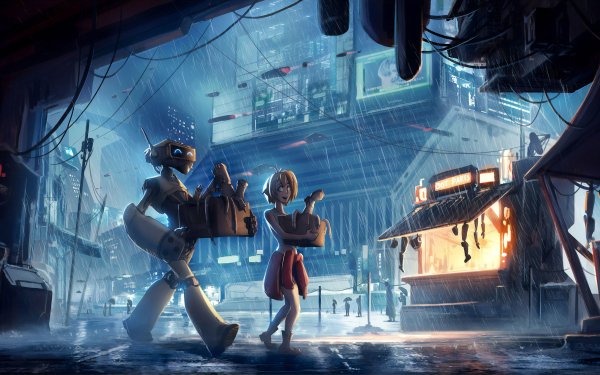 Sci Fi Robot Night Rain Futuristic HD Wallpaper | Background Image