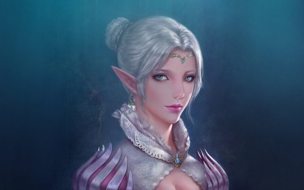 Fantasy Elf White Hair Aqua Eyes HD Wallpaper | Background Image