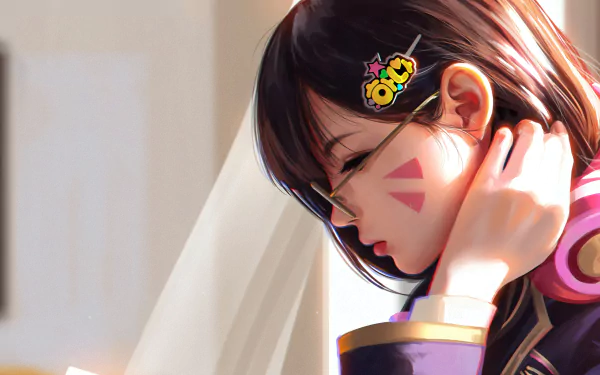 4K Ultra HD PC wallpaper featuring D.Va from Overwatch, showcasing her iconic pink face markings and headset in a detailed, close-up digital art style.