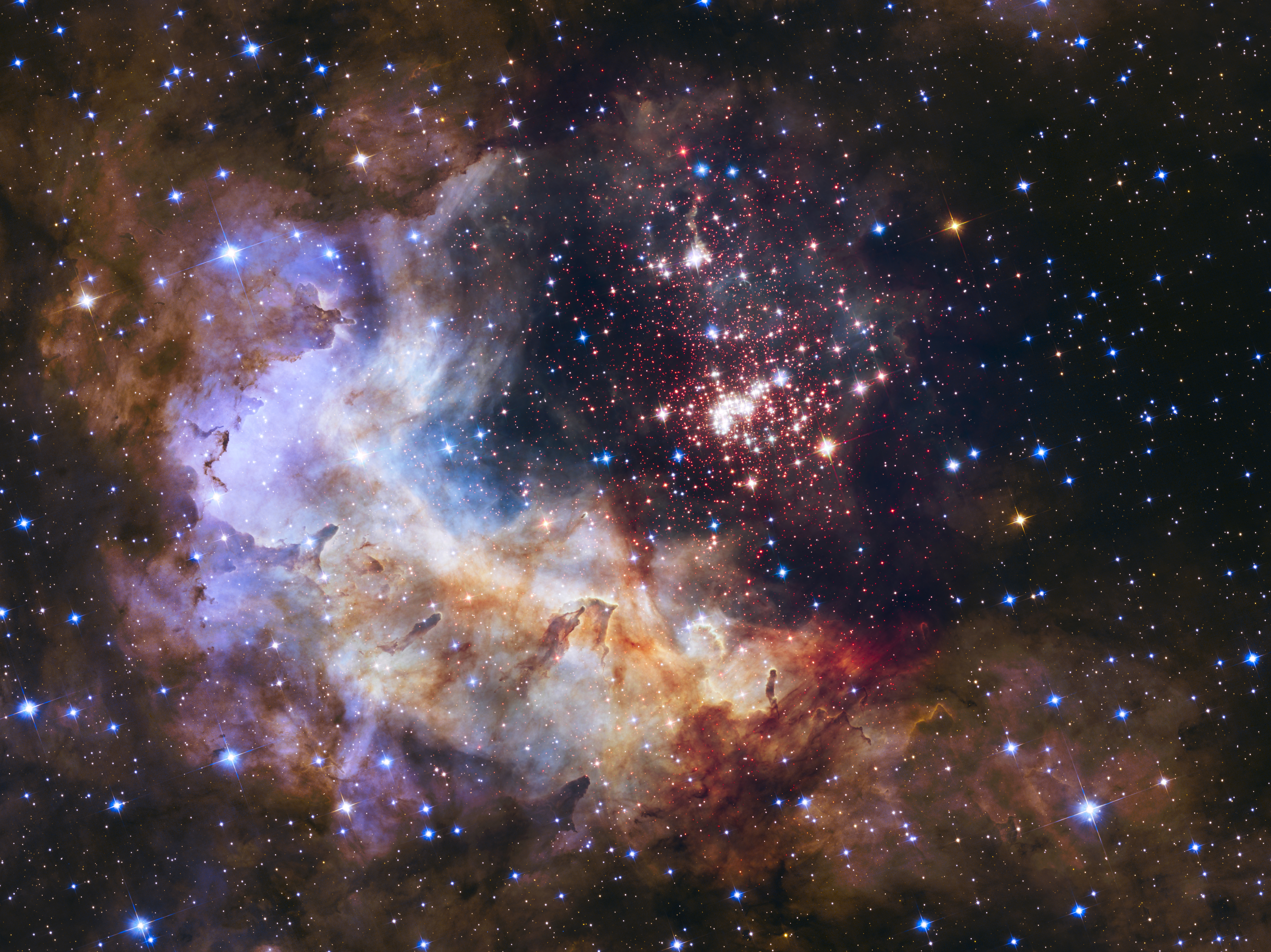 Star Cluster Westerlund 2 in Nebula Gum 29 - Hubble Space Telescope by NASA