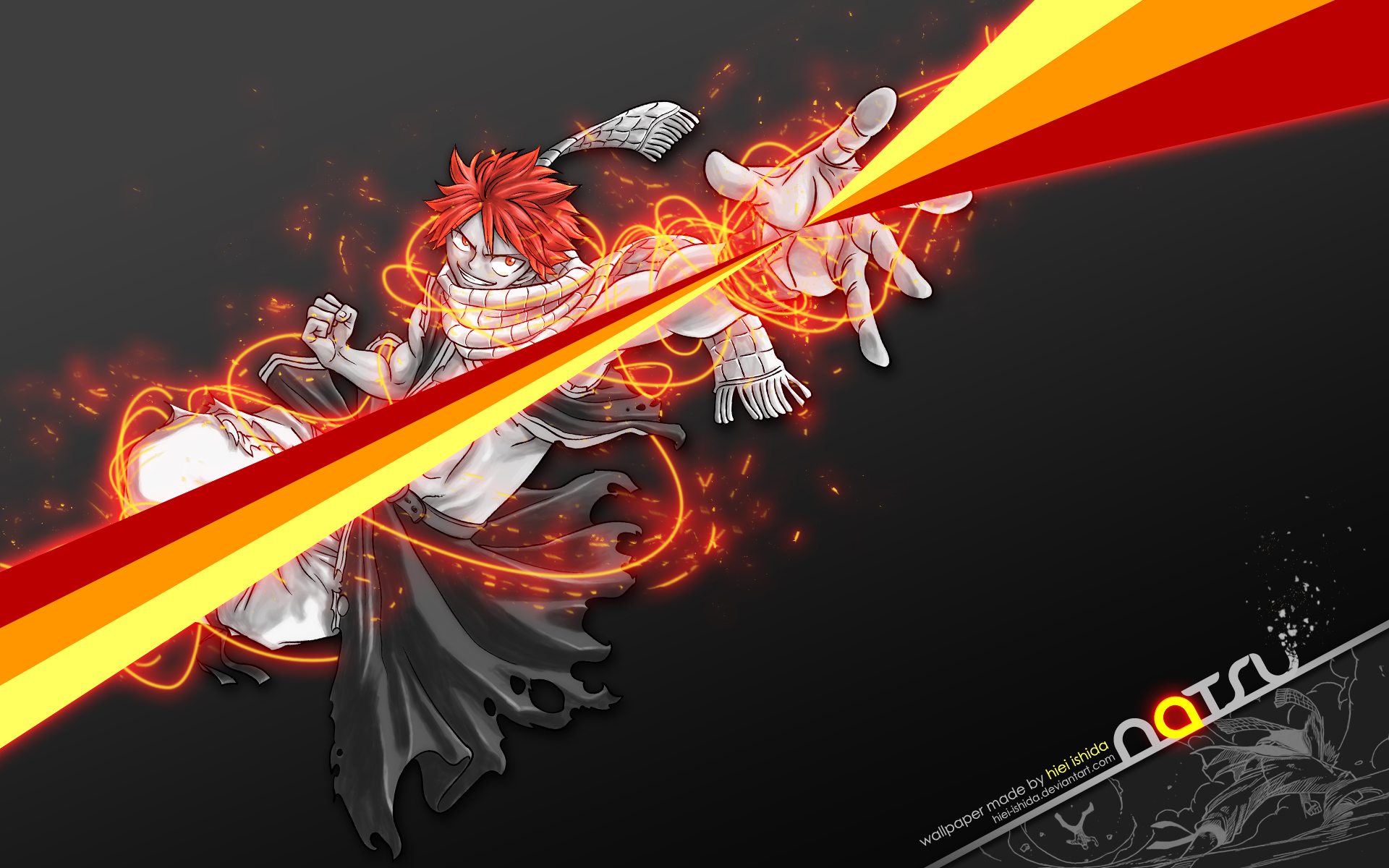 Desktop wallpaper featuring Natsu Dragneel from Fairy Tail anime.