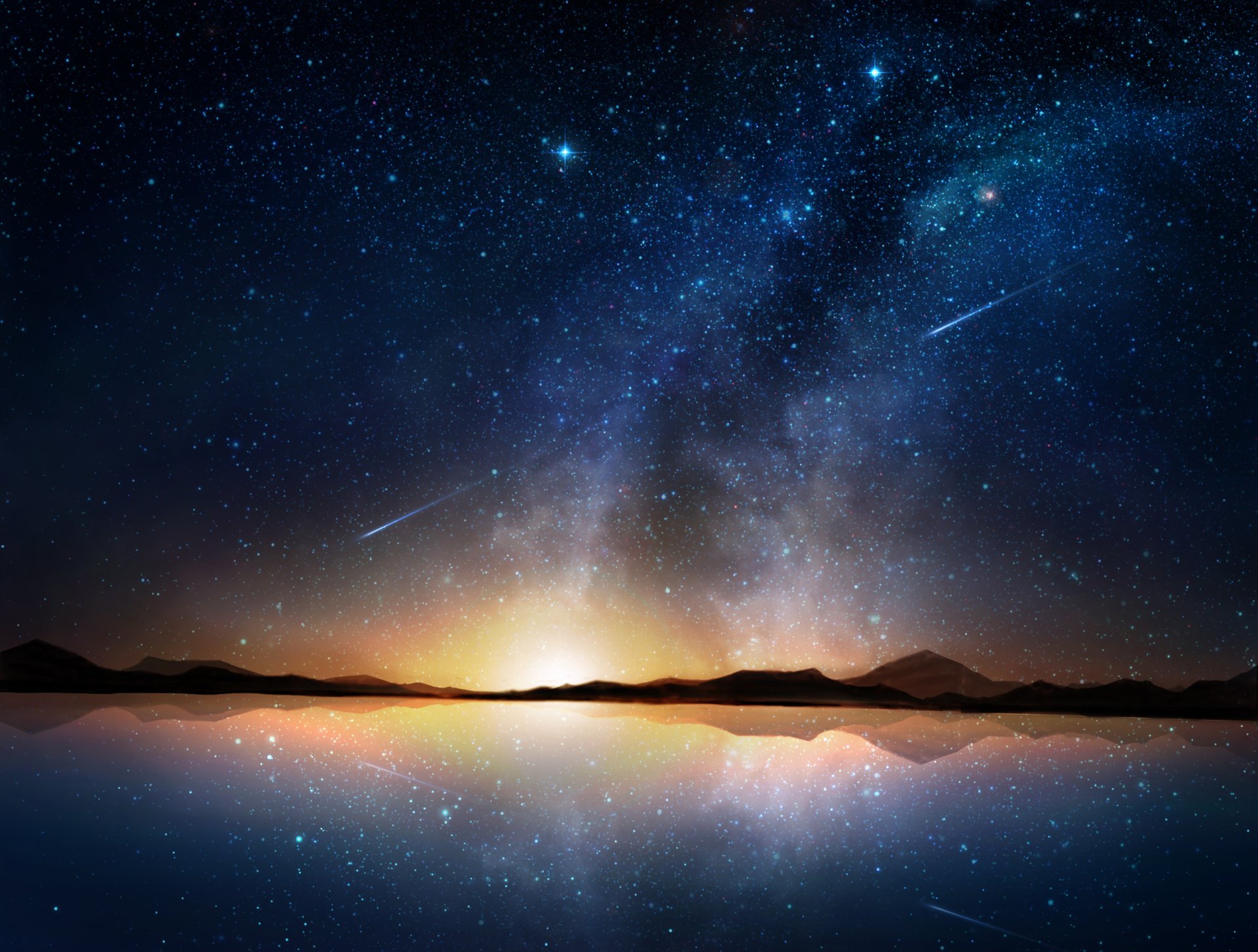 Download Shooting Star Reflection Starry Sky Artistic Nature HD ...