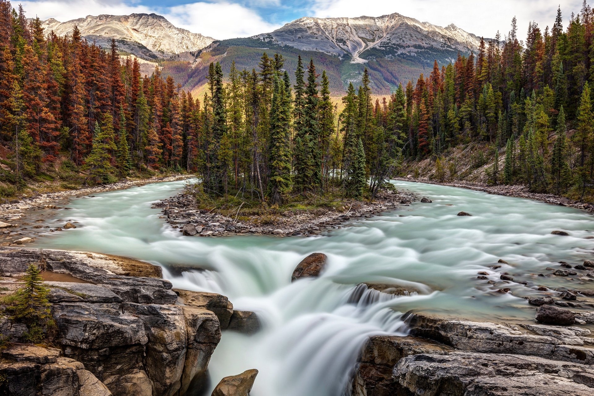 Download Nature Jasper National Park Canada Forest River HD Wallpaper