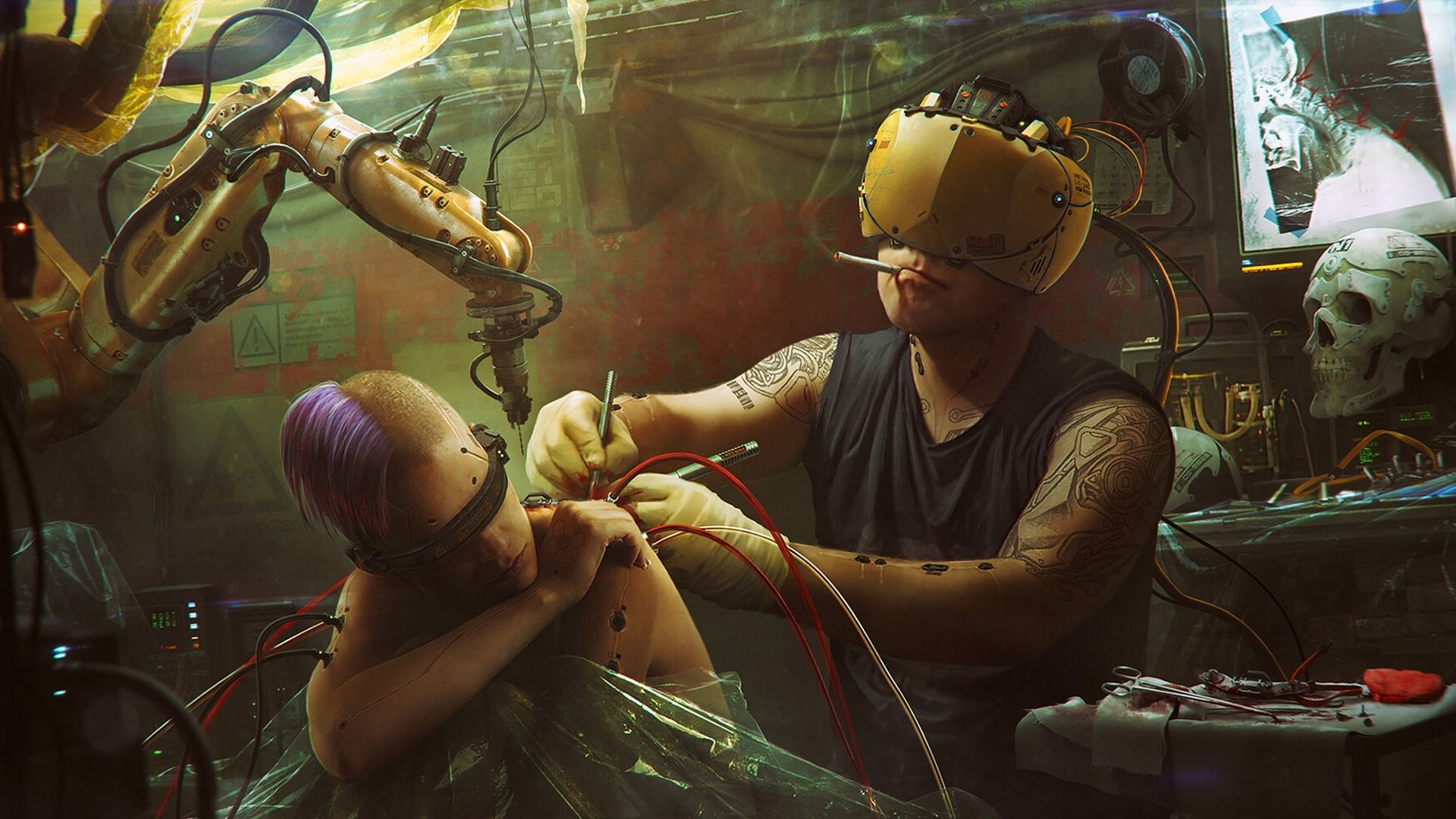 Download Smoking Futuristic Tattoo Sci Fi Cyberpunk HD Wallpaper by Vladimir Manyukhin