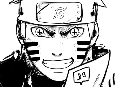 Black and white sketch of Naruto Uzumaki from the anime Naruto, featuring his determined expression and signature headband, designed as an HD PC desktop wallpaper.