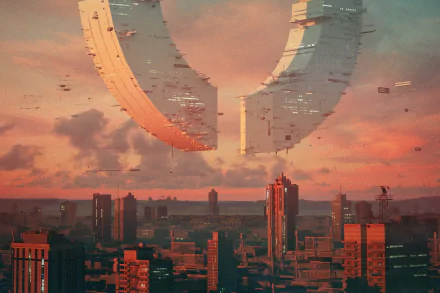  Giant circular spaceship hovering above a city by Mike Winkelmann