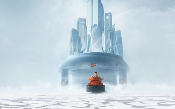 skyscraper icebreaker helicopter ice island artistic city HD Desktop Wallpaper | Background Image
