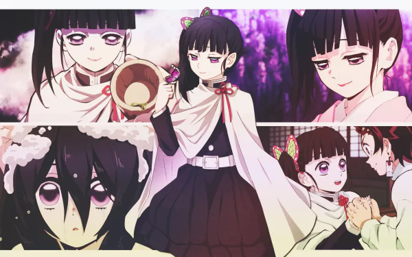 HD wallpaper featuring Kanao Tsuyuri from the anime **Demon Slayer: Kimetsu no Yaiba**. The collage captures various moments of her character in different scenes.