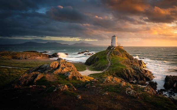 Man Made Lighthouse Sea Shore Wales Coast Path Horizon Ocean HD Wallpaper | Background Image