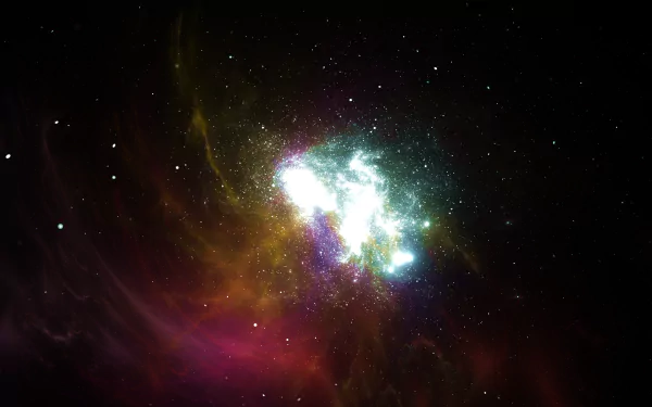 A vibrant, colorful nebula glowing in deep space, rendered in stunning 8K Ultra HD for a sci-fi PC desktop wallpaper and background.