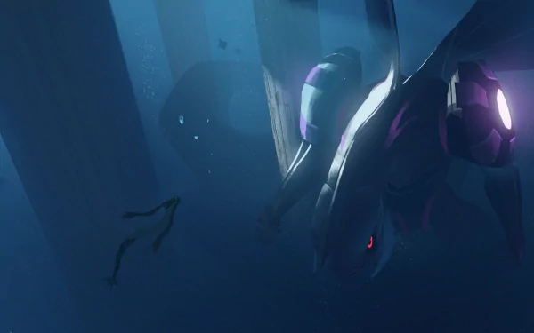 4K Ultra HD anime wallpaper featuring Palkia from Pokémon, depicted in a deep, mysterious underwater scene with glowing highlights and dark blue tones.