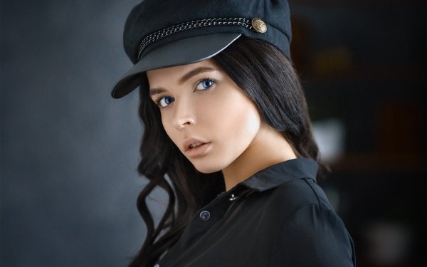 Women Model Blue Eyes Black Hair Hat HD Wallpaper | Background Image