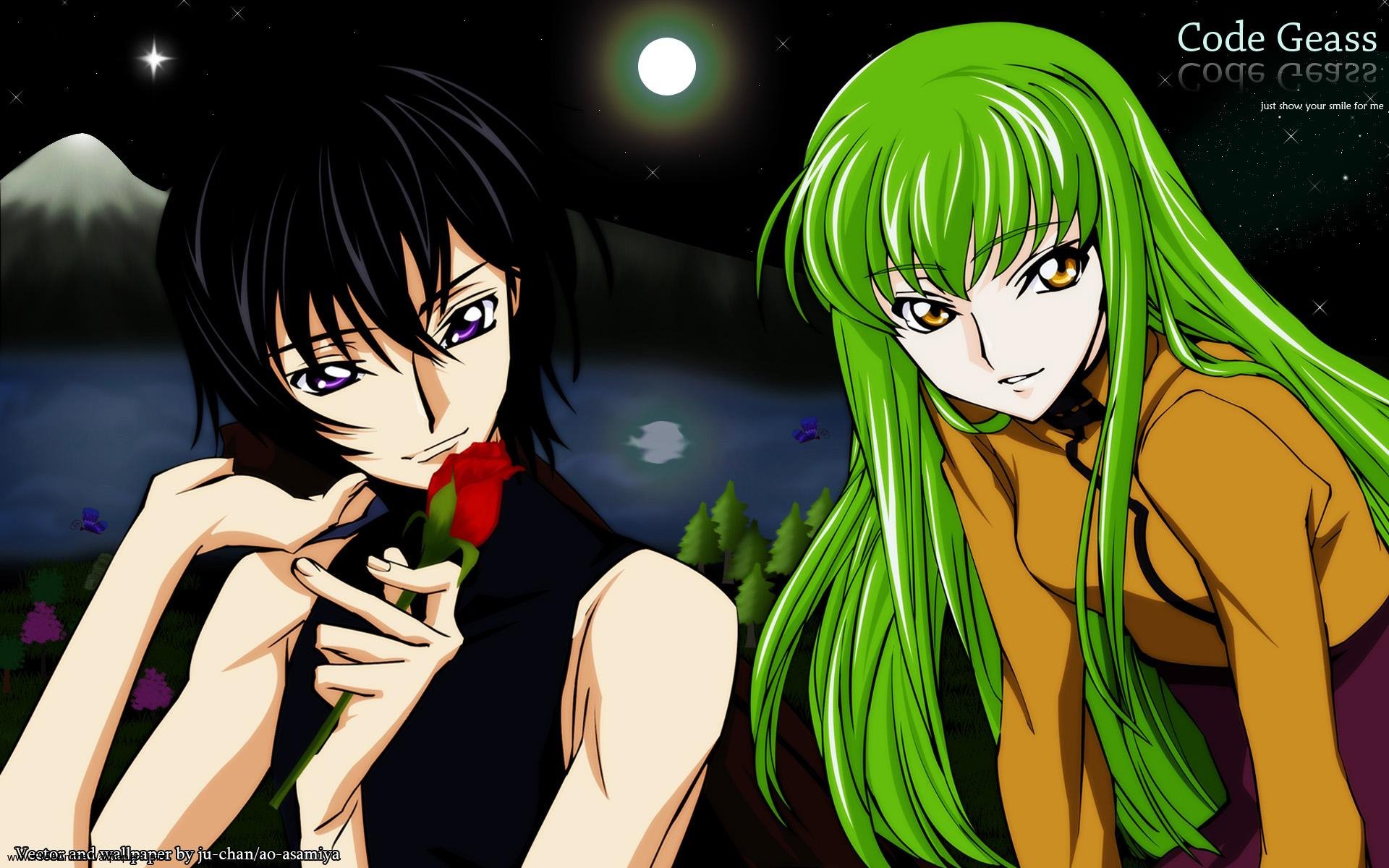 Code Geass HD Wallpaper: Lelouch & C.C. in a Moonlit Night Anime Scene ...