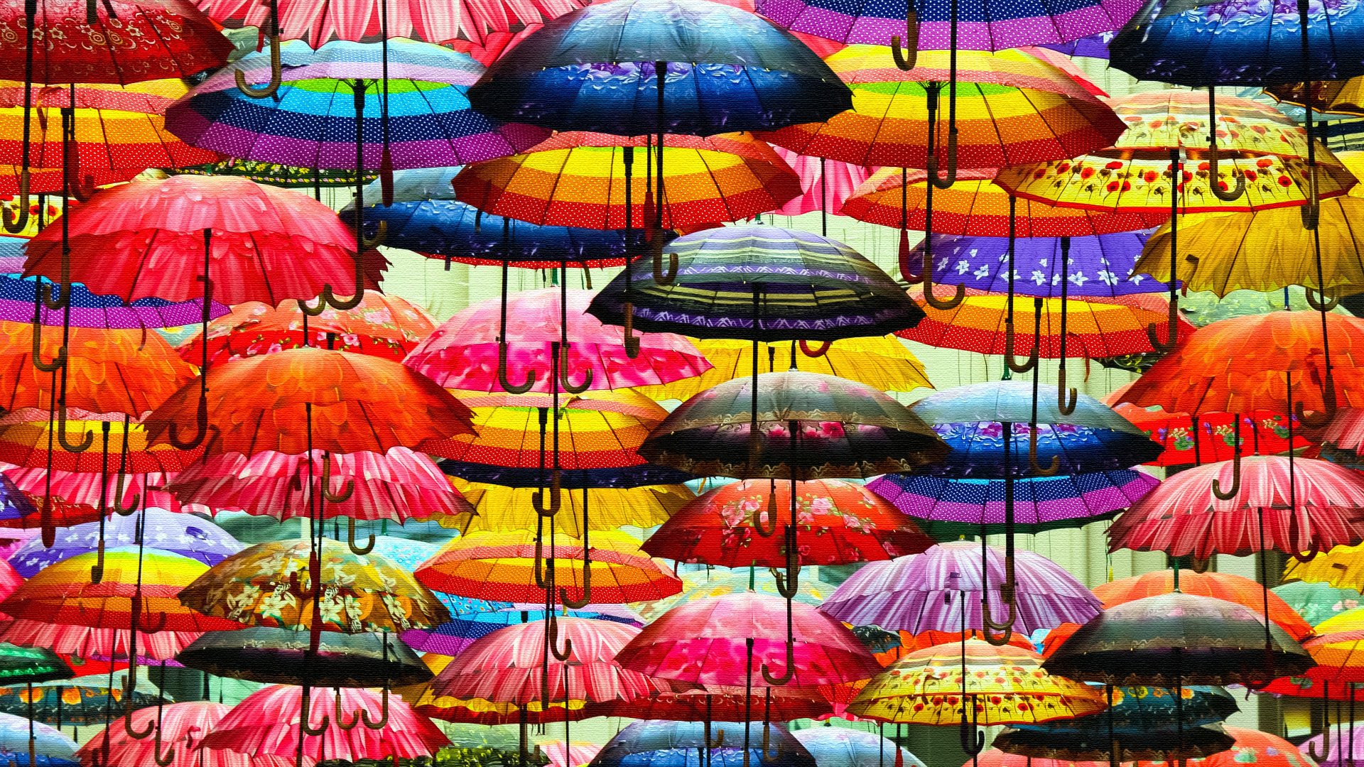 Umbrellas Print on Canvas by Manufan63