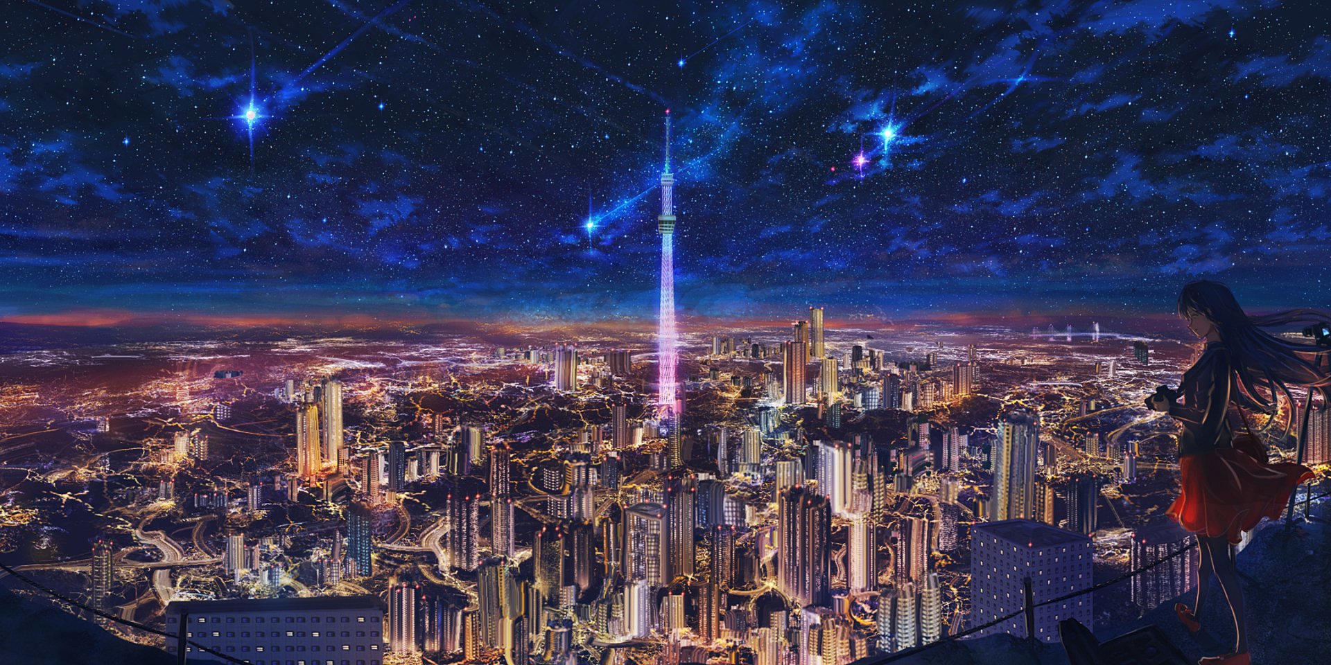 Starry Cityscape HD Wallpaper by ナコモ