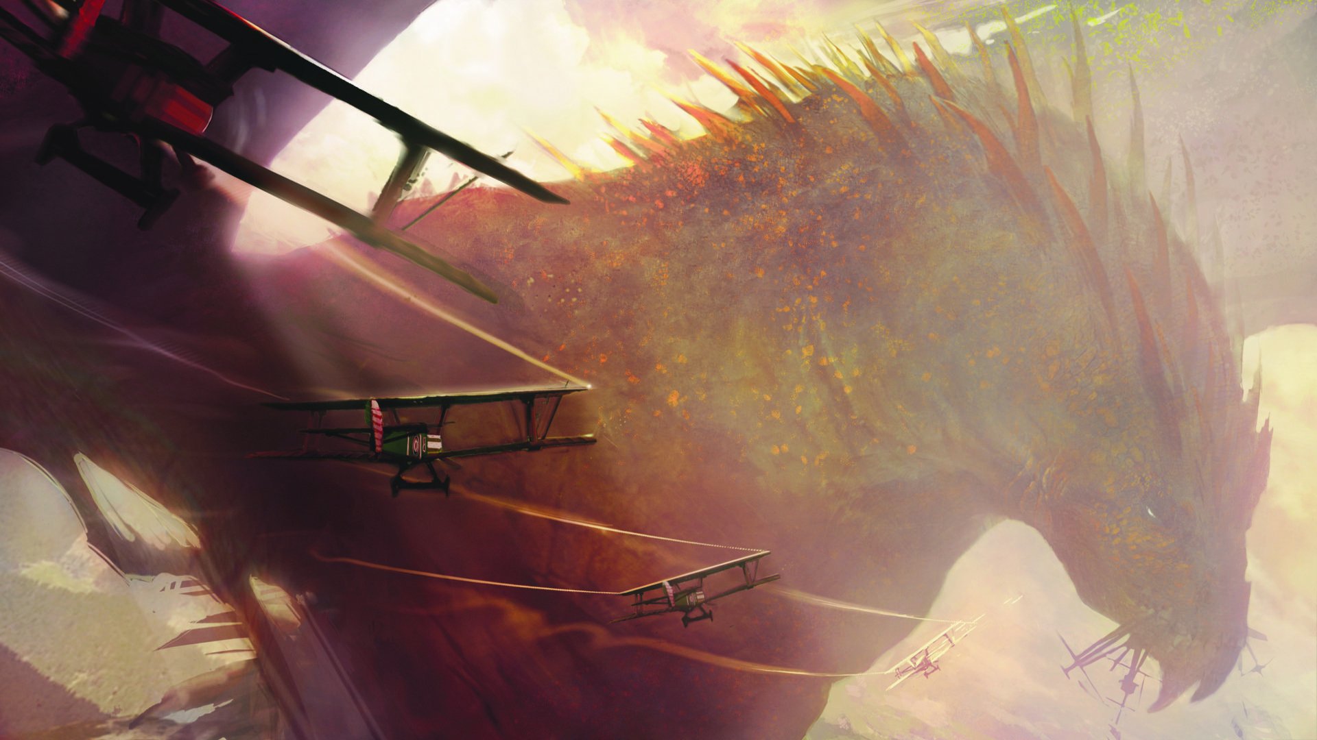 Download Biplane Fantasy Dragon HD Wallpaper by Silvia Pasqualetto