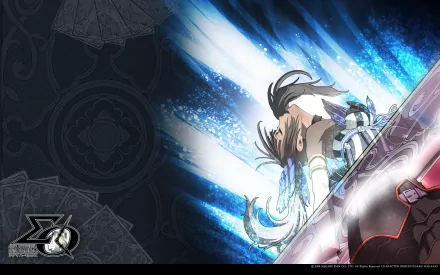 HD PC desktop wallpaper featuring anime-style artwork from Sigma Harmonics, showcasing a dynamic character with glowing blue and white energy effects.