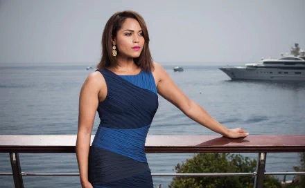 dress earrings lipstick American brunette actress Celebrity Monica Raymund HD Desktop Wallpaper | Background Image