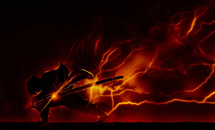 HD desktop wallpaper of Zenitsu Agatsuma from Demon Slayer: Kimetsu no Yaiba, captured in a dynamic pose with a vivid, electrified background.