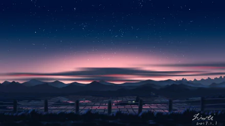 countryside starry sky Anime Original HD Desktop Wallpaper | Background Image