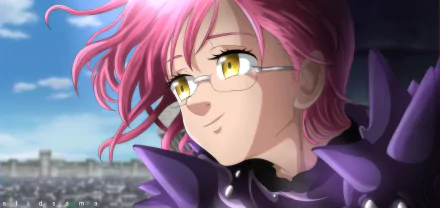 HD anime desktop wallpaper featuring Gowther from The Seven Deadly Sins, showcasing vibrant colors and detailed character design against a soft sky background.