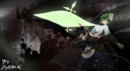 HD PC desktop wallpaper featuring Asta and Yuno from the anime Black Clover in dynamic action poses with dark, magical effects in the background.