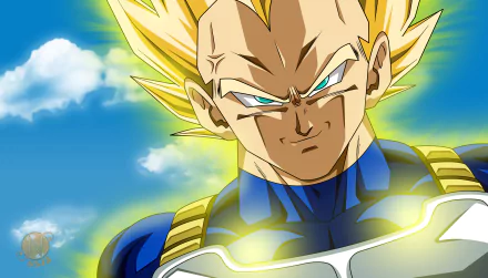 4K Ultra HD PC desktop wallpaper featuring Vegeta from Dragon Ball Z, anime-style with vibrant colors and intense expression against a bright sky background.