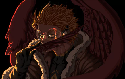 HD PC desktop wallpaper featuring Keigo Takami, also known as Hawks, from the anime My Hero Academia with intense lighting and detailed wings.