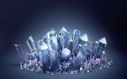 HD desktop wallpaper showcasing a CGI, 3D artistic rendering of a crystal formation, with intricate details and a luminous, ethereal glow against a dark background.