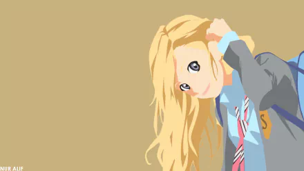 Anime-style HD desktop wallpaper featuring Kaori Miyazono from Your Lie in April, with her blonde hair and school uniform against a plain beige background.