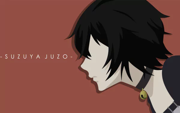 Side-profile anime portrait of Juuzou Suzuya from Tokyo Ghoul:re, black hair and choker bell against a muted red backdrop — stylized 8K Ultra HD PC desktop wallpaper.