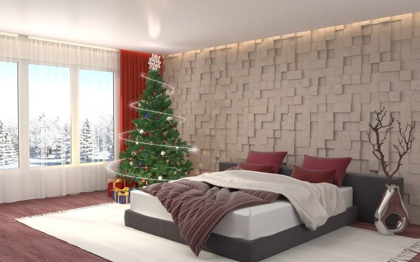 Holiday Christmas Christmas Tree Furniture Decoration Bedroom HD Wallpaper | Background Image