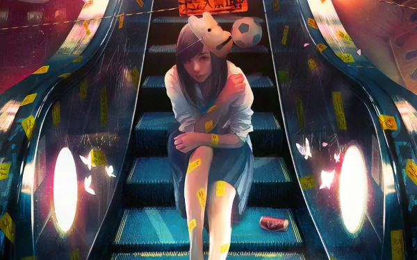 Girl sitting on a Elevator by wataboku